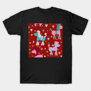 Colourful poodles with hearts repeat pattern T-Shirt